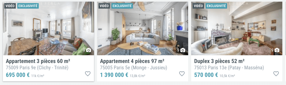 Ads for apartments for sale in Paris