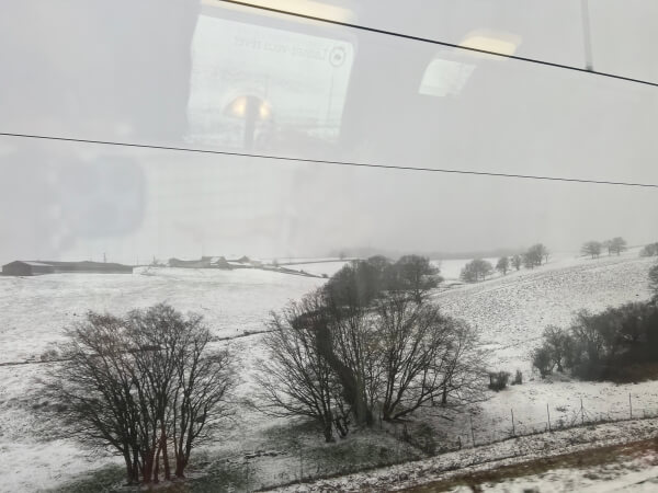 View of the snow along the train route from Nice
