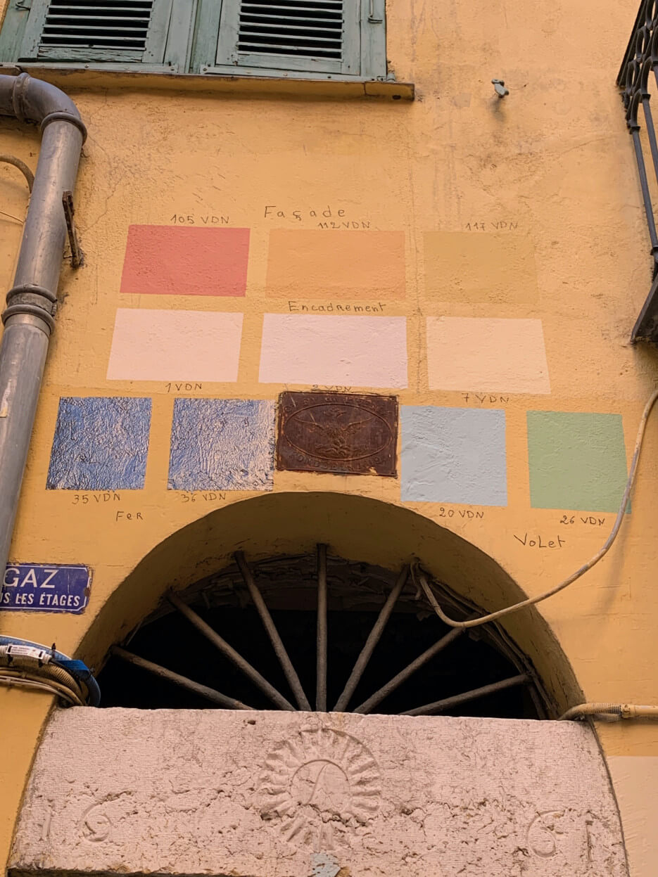 Facade color choices painted on a building in Nice France