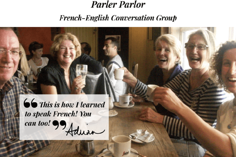 Meme for the former French language learning group Parler Parlor