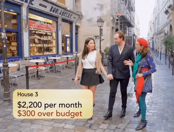 Adrian Leeds and guests on House Hunters International episode, Threesome in Paris