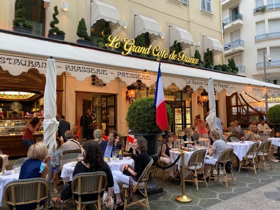 Outdoor patio at the Grand Cafe de France in Paris, France