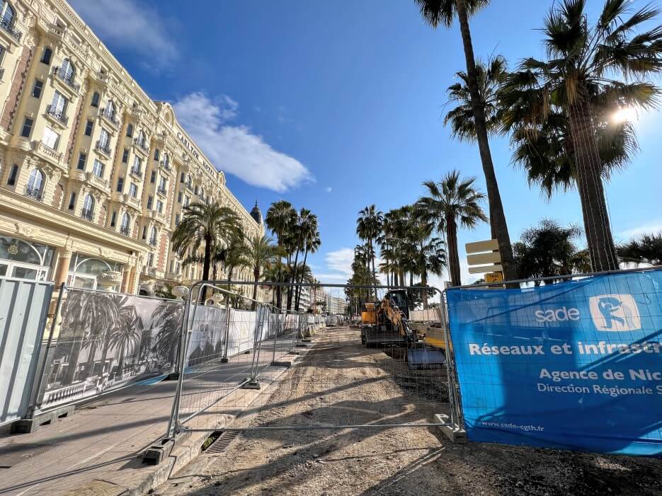 The Carlton Hotel on the under construction Croisette in Cannes, France