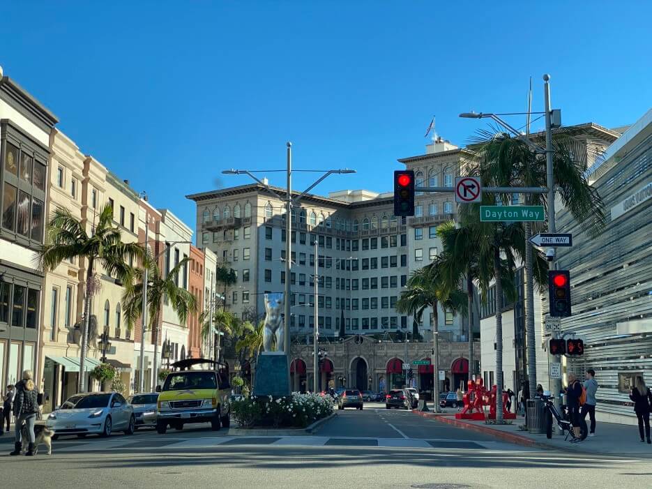 Looking down Rodeo Drive in Beverly Hills California