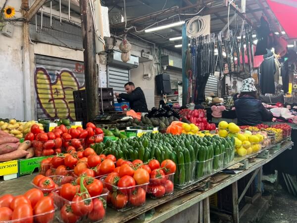 "Erect" cucumbers at a market in Tel Aviv