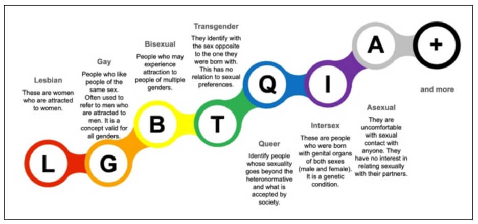 Graphic explaining the meaning of LGBTQA+