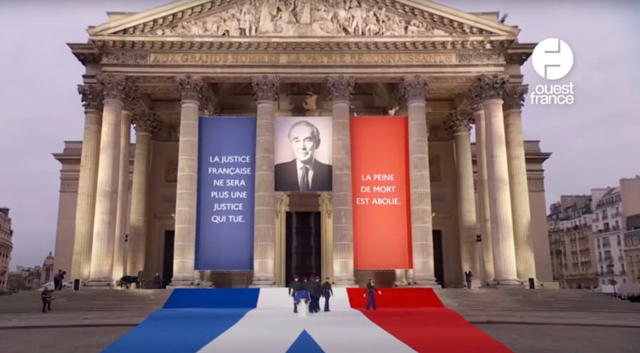The Pantheon draped in banners honoring Robert Badinter