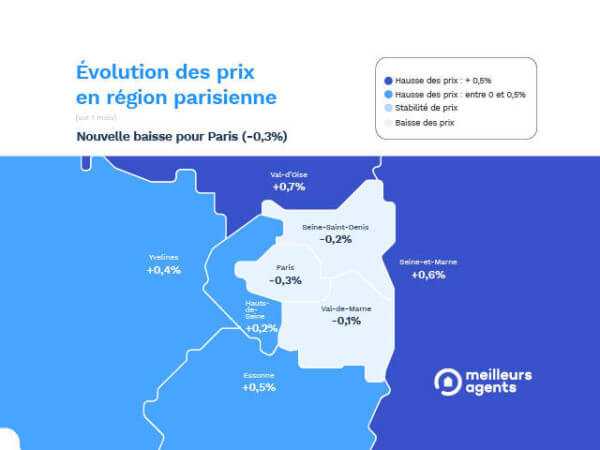 Map showing the evolution of property prices in the Paris region