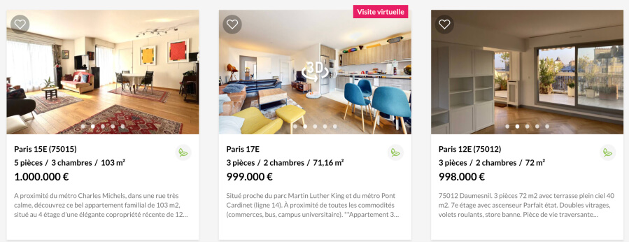 Examples of million euro apartments for sale in Paris