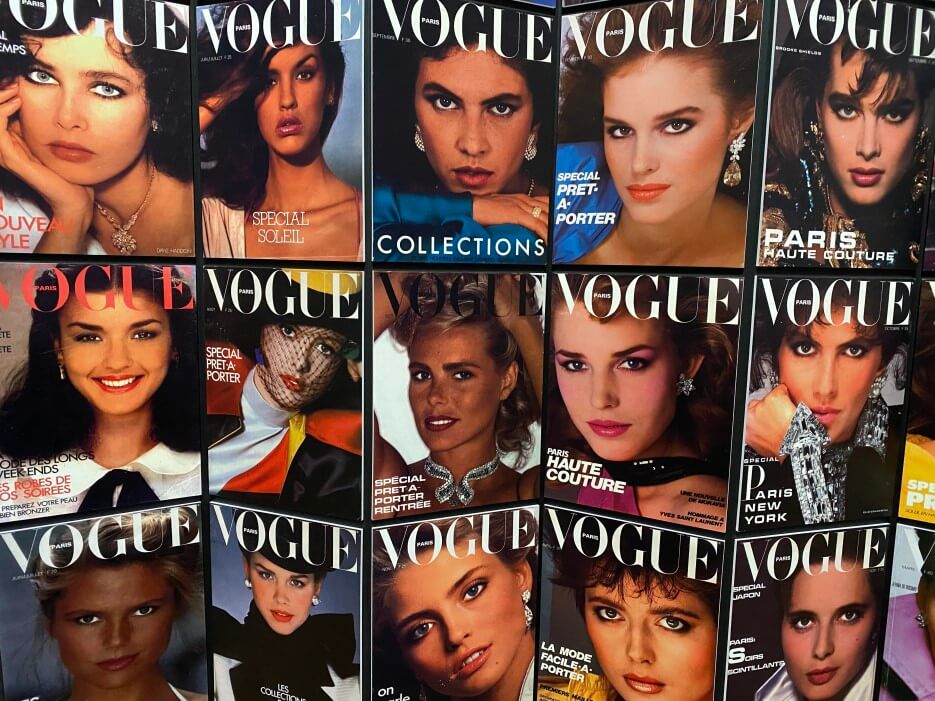 Magazine covers on display at 100 Years of Vogue Exhibition, Palais Galliera 