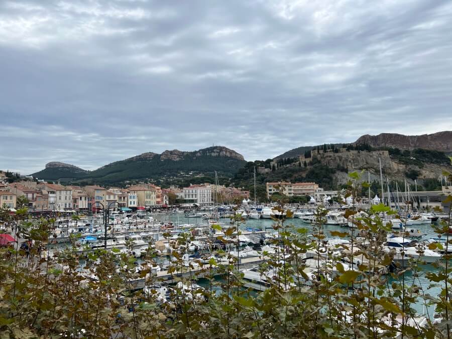 Distant view of the harbor in Cassis, France