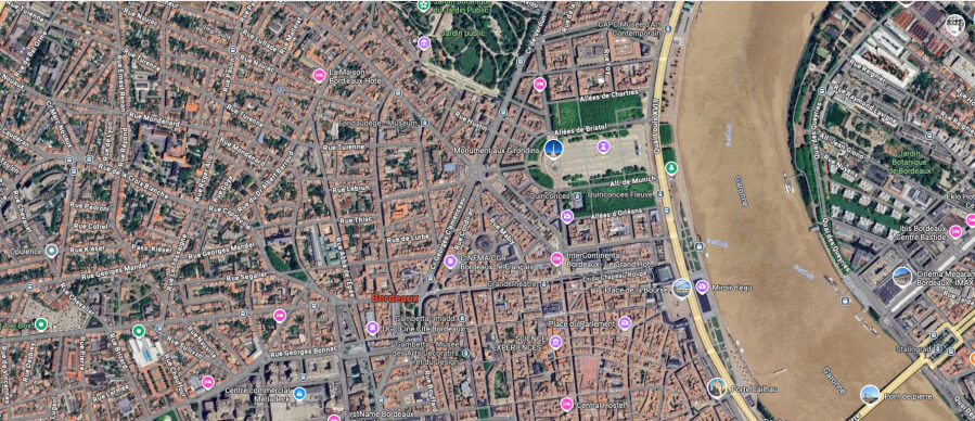 Satellite view of Bordeaux, France