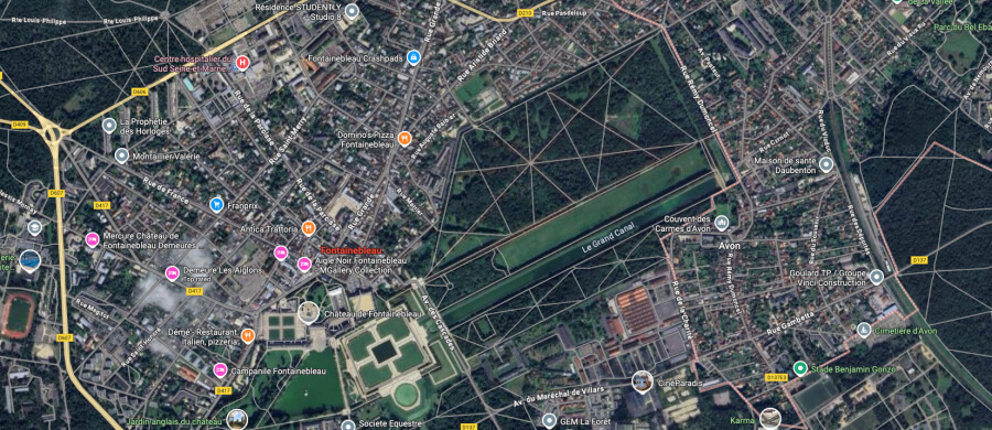Satellite view of Fontainebleau, France