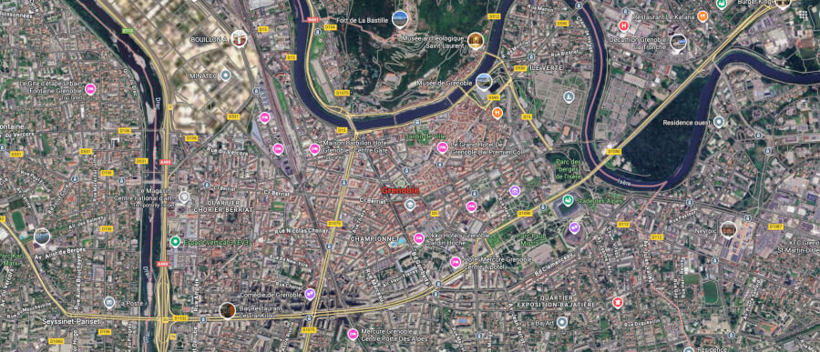 Satellite view of Grenoble, France