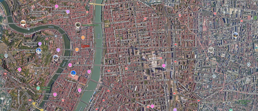 Satellite view of Lyon, France