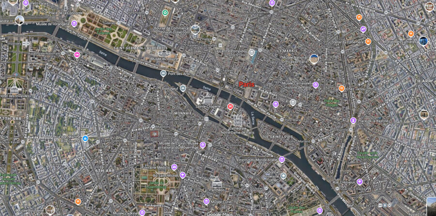 Satellite view of Paris, France