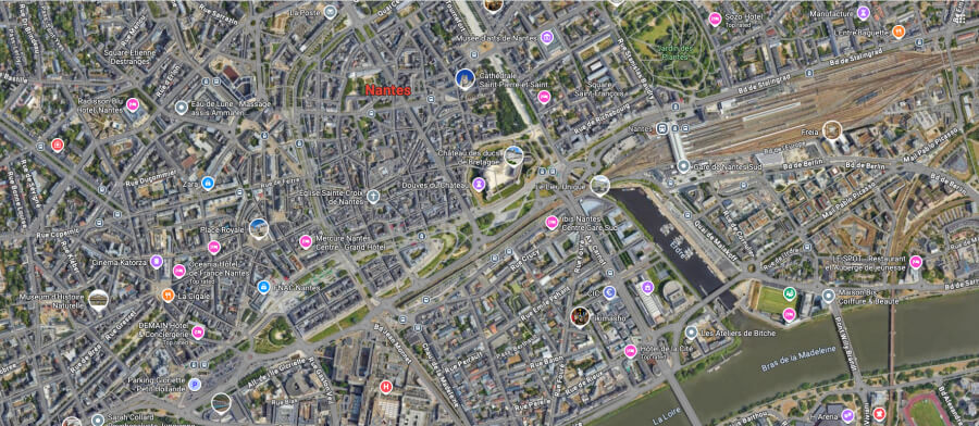 Satellite view of Nantes, France