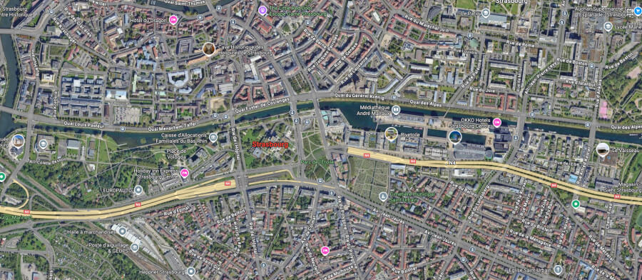 Satellite view of Strasbourg, France