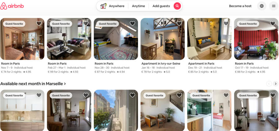 examples of Airbnb listing in Paris, France