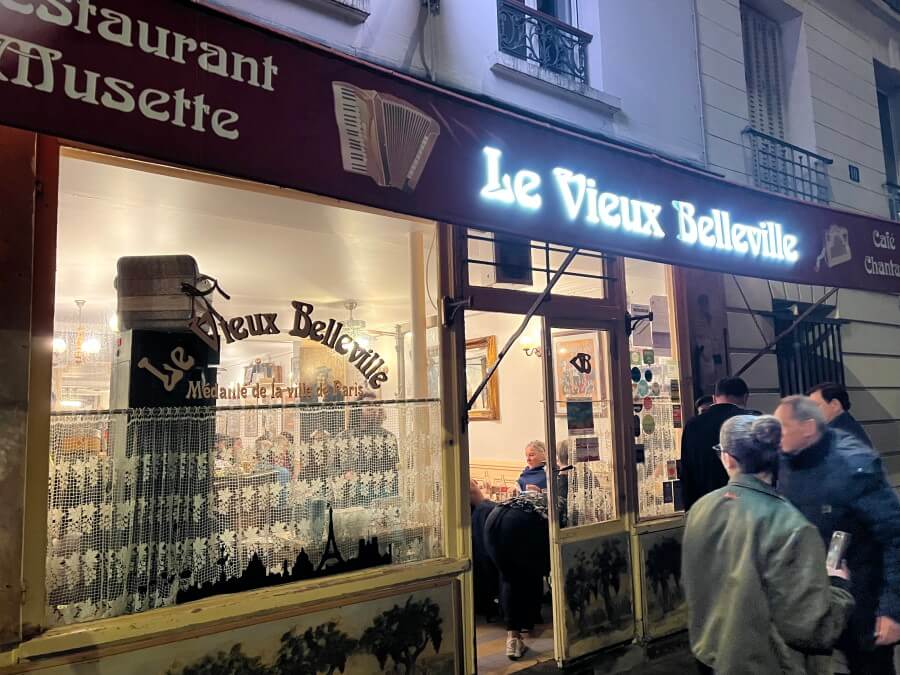 The facade and entrance to Le Vieux Belleville restaurant in Paris, France