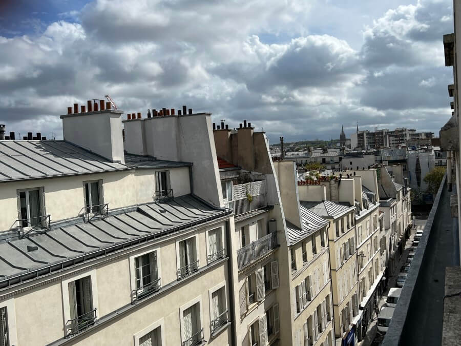 Looking down Rue du Pont-aux-Choux, view from the windows of Adrian Leeds' newest apartment