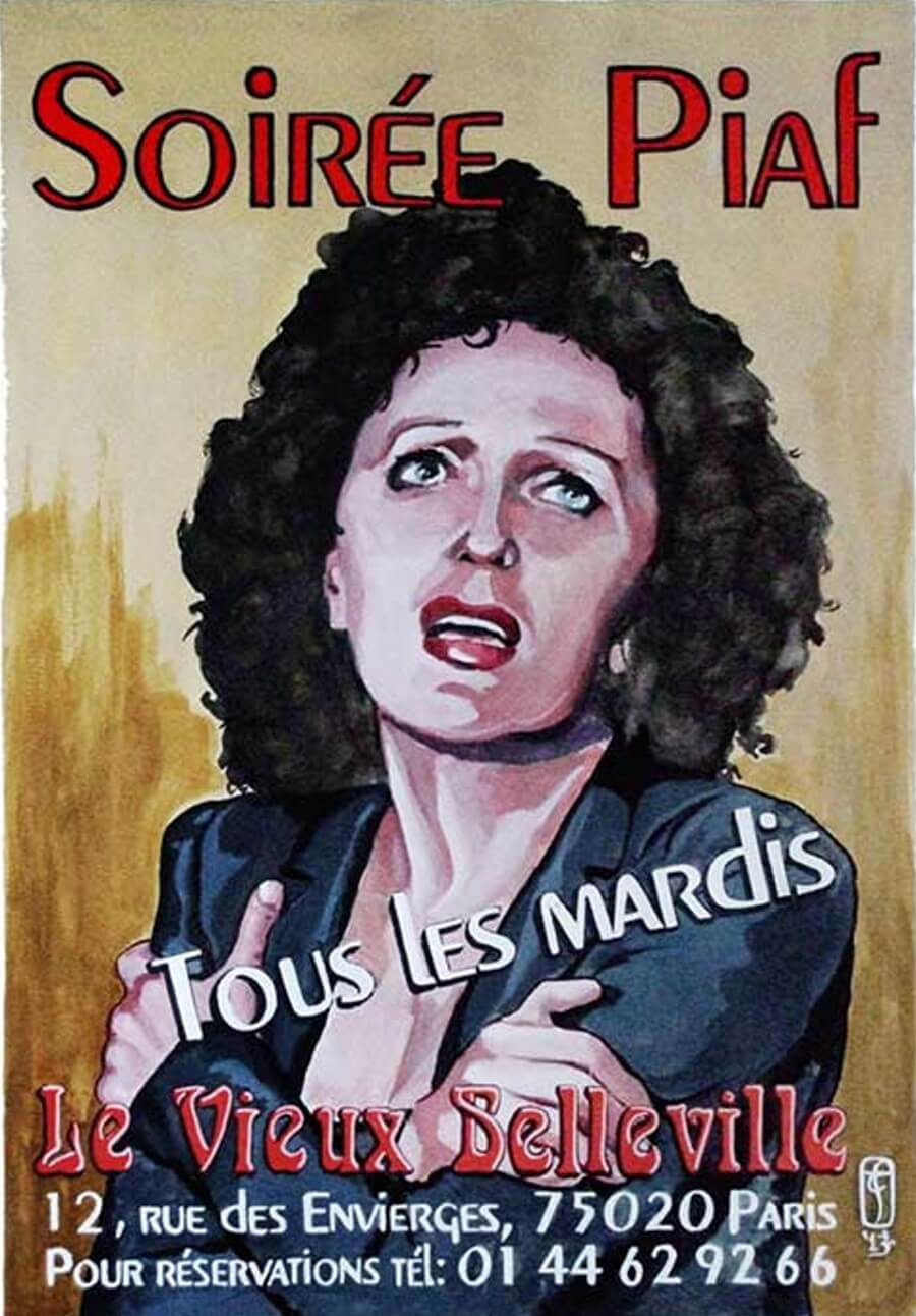 Poster for the Edith Piaf Soiree at Le Vieux Belleville in Paris France