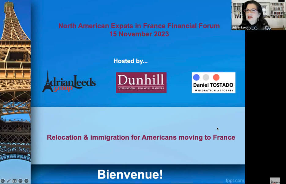 Screenshot of the North American Expats in France Quarterly Financial Forum zoom session