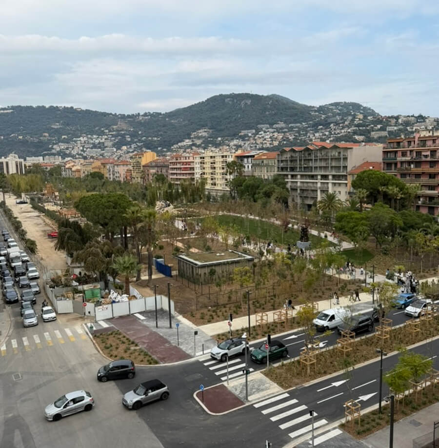 Aerial view of the Coulee Verte in Nice, France