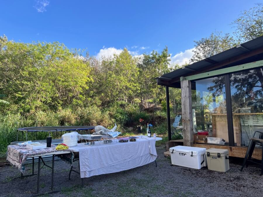 The Thanksgiving dinner table at the Farm in Maui, Hawaii
