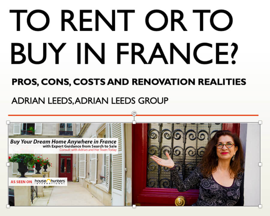 Adrian Leeds Group meme about renting or buying property in France