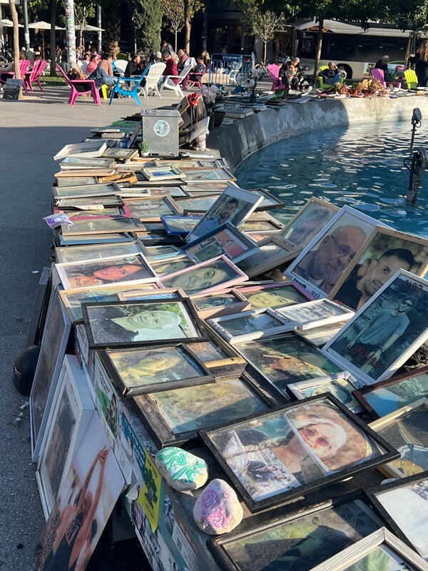 Photos of hostages and people lost at Dizengoff Square