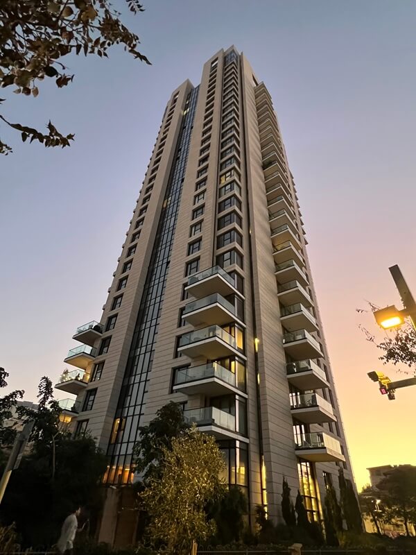 View of a high rise apartment building from Kathy's apartment in Tel Aviv