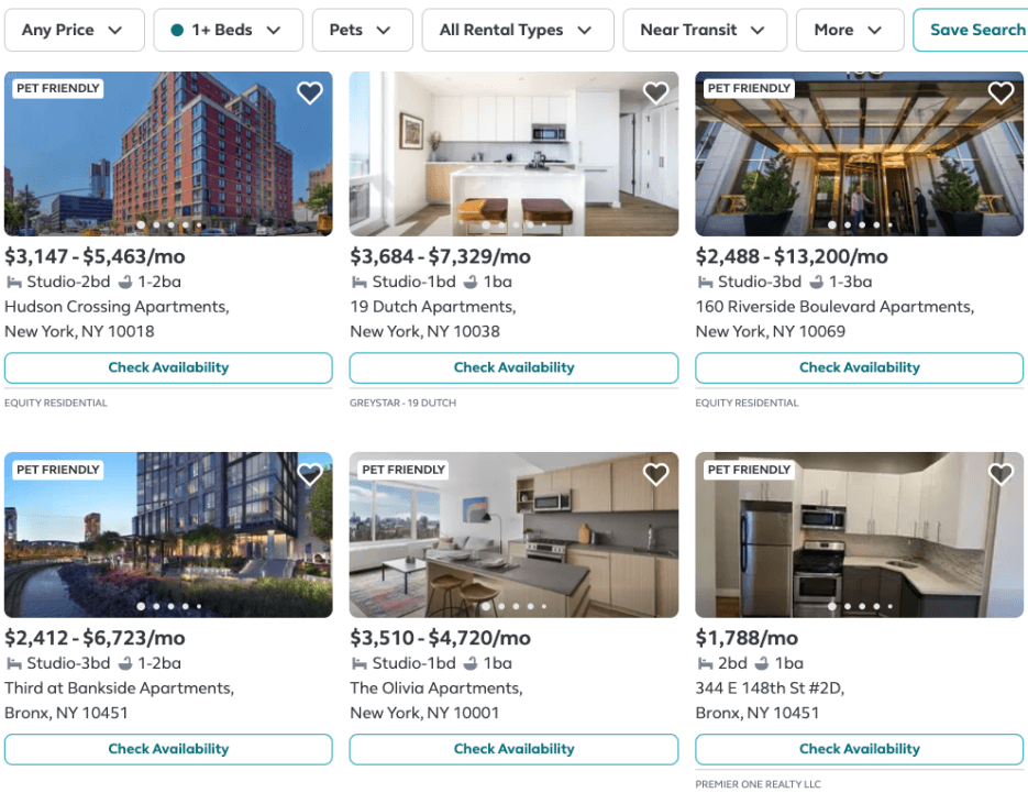 Examples of apartment rents in New York City