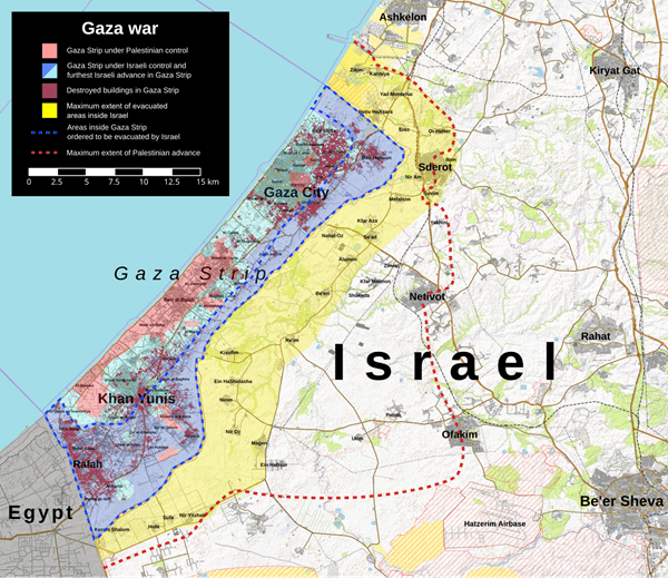 Map of Israel highlighting Gaza