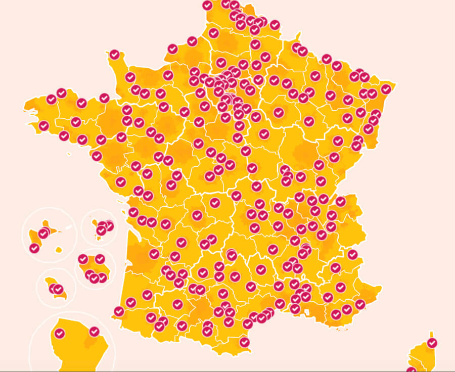 Map of France showing the hearts of every region