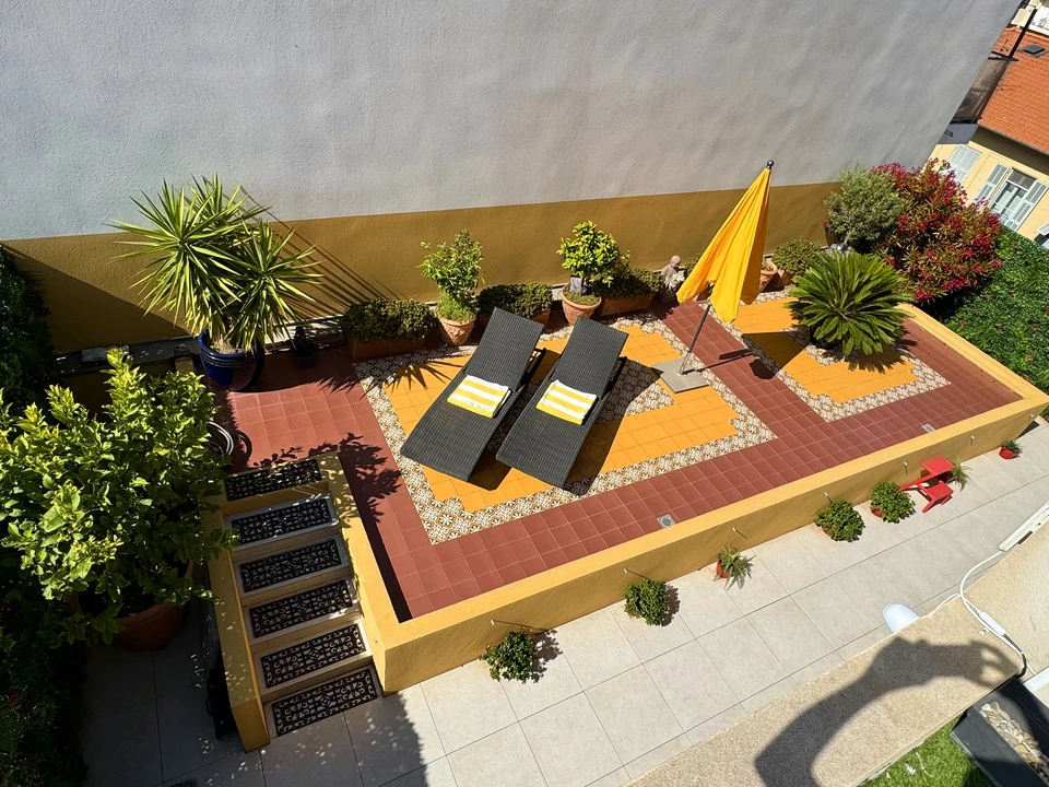 One of the terraces with lounge area at 4 ave Cyrille Besset, Nice duplex penthouse