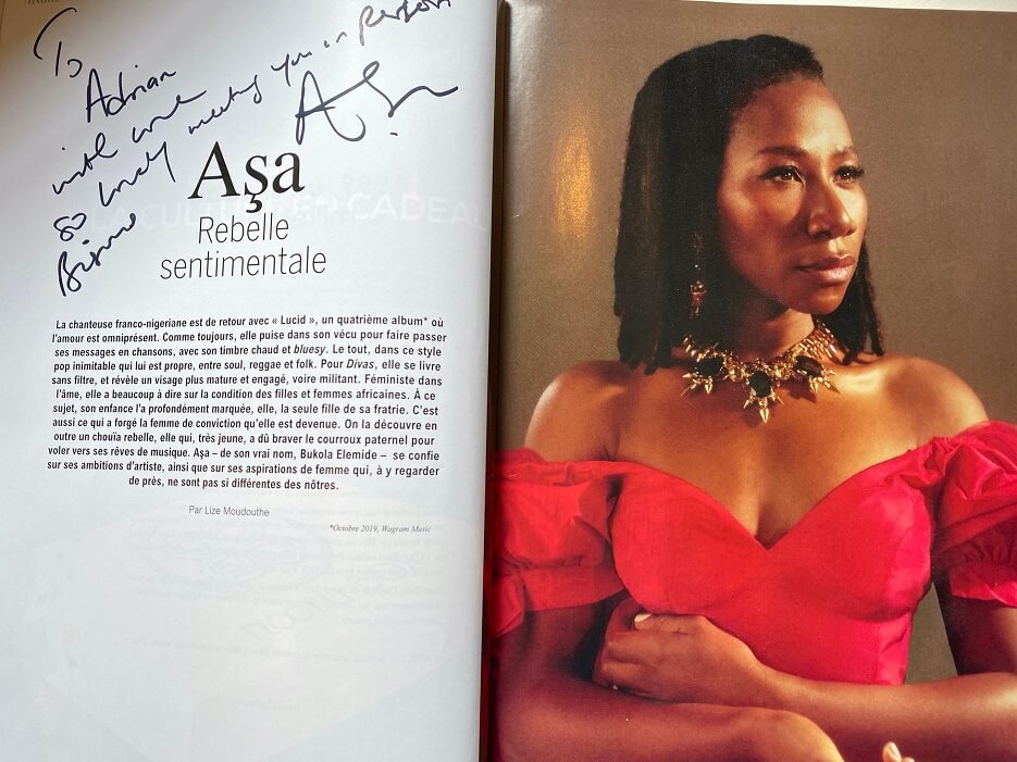 Adrian Leeds' copy of the DIVAS article autographed by Asa