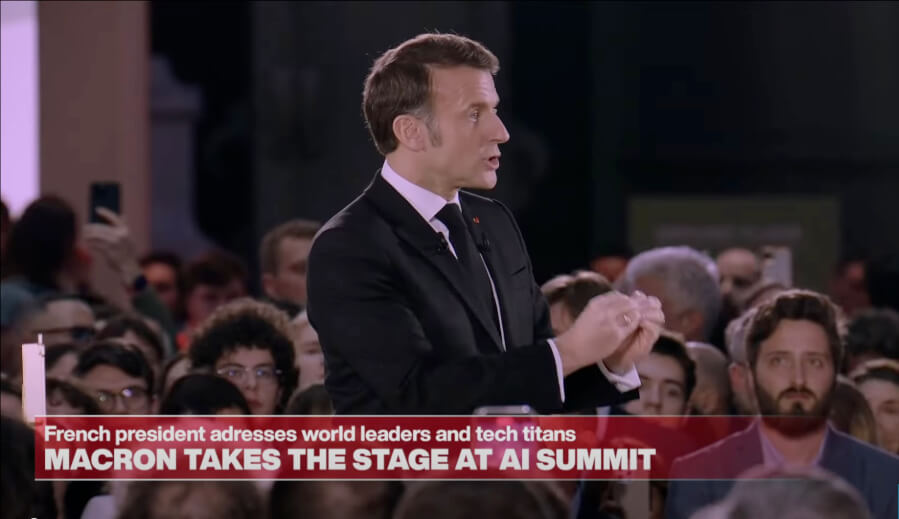 French President Macron at the AI Summit in Paris, France