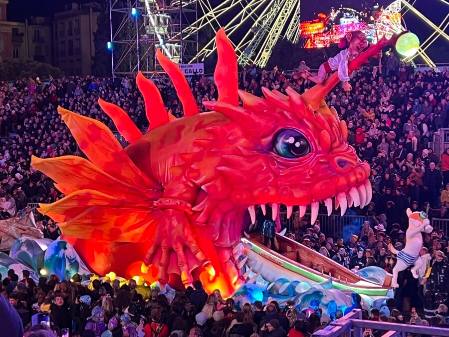 A grotesque, scary float in the Nice Carnival parade