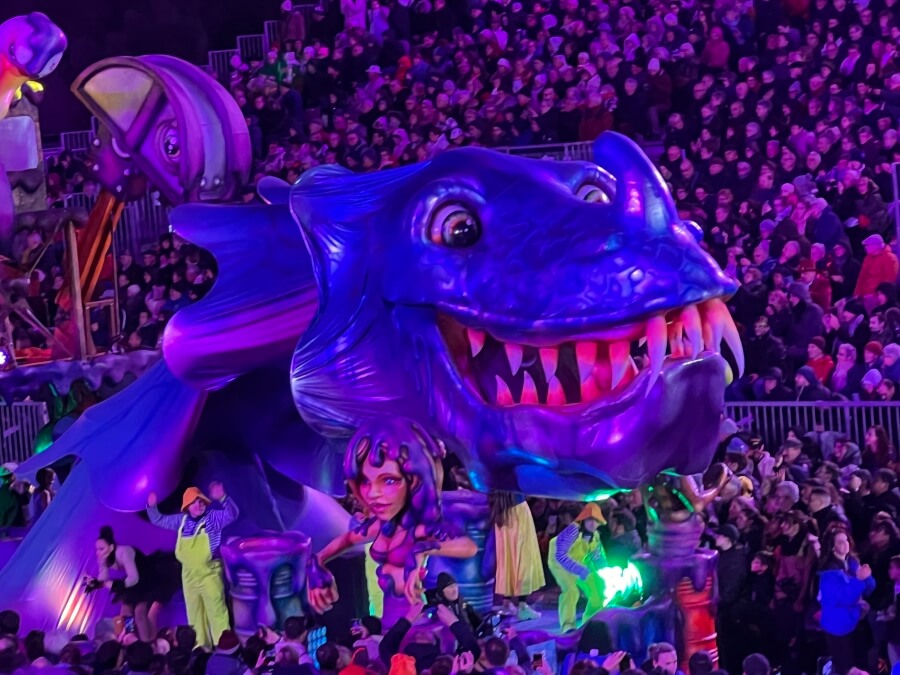 A grotesque, scary float in the Nice Carnival parade