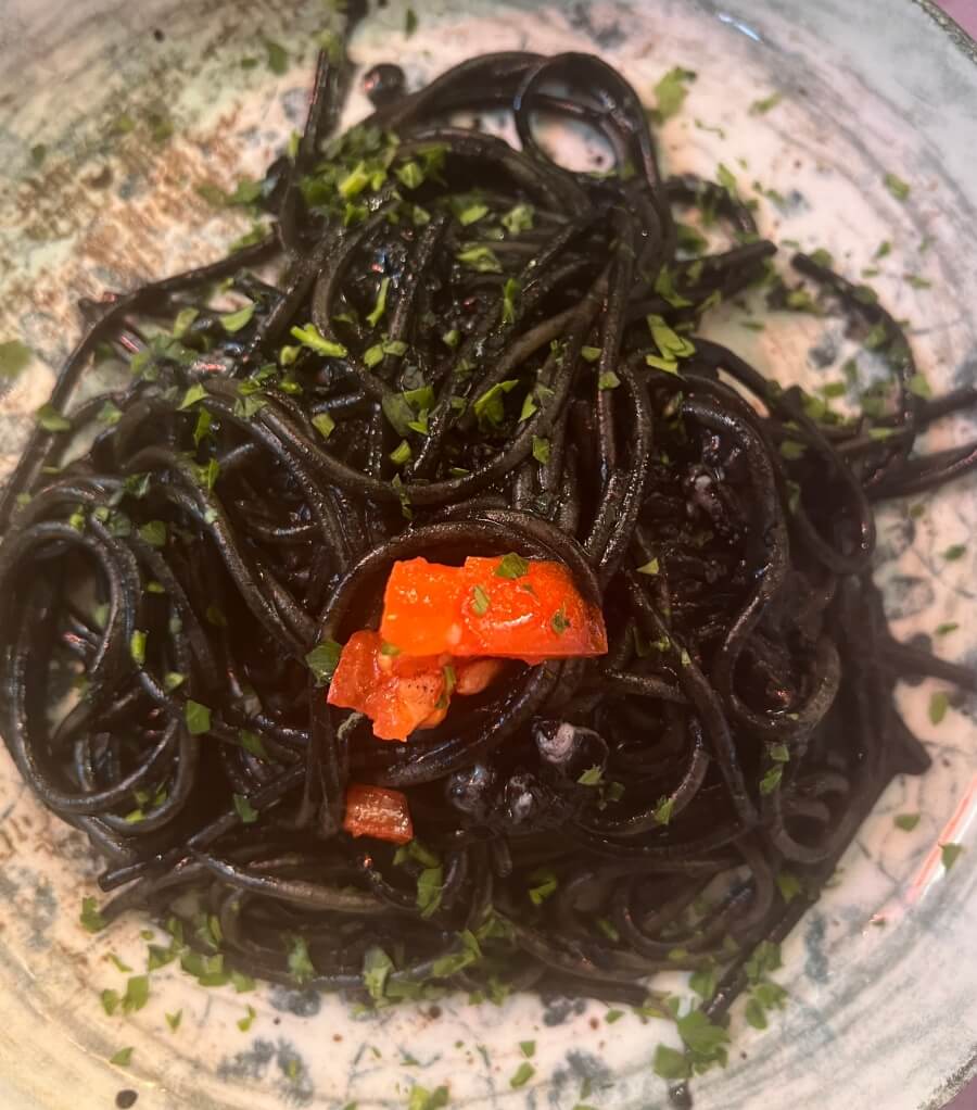 Black Squid ink pasta at Chez Ritho in Nice, France