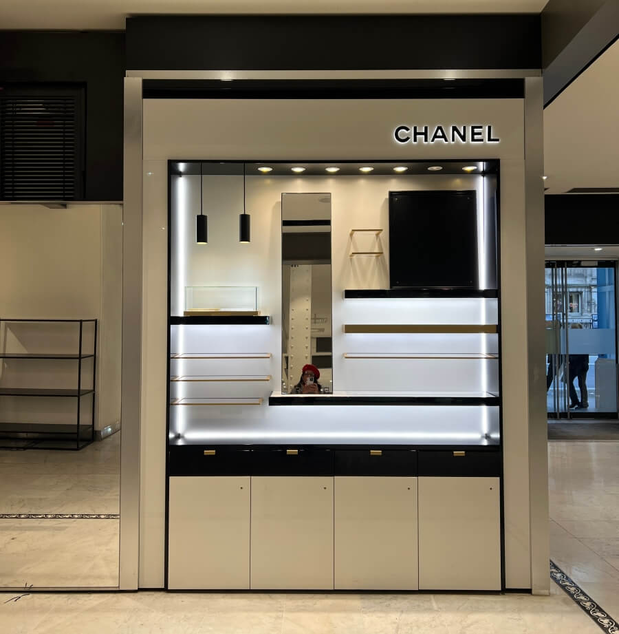 The empty Chanel perfume section at the down fallen BHV in Paris