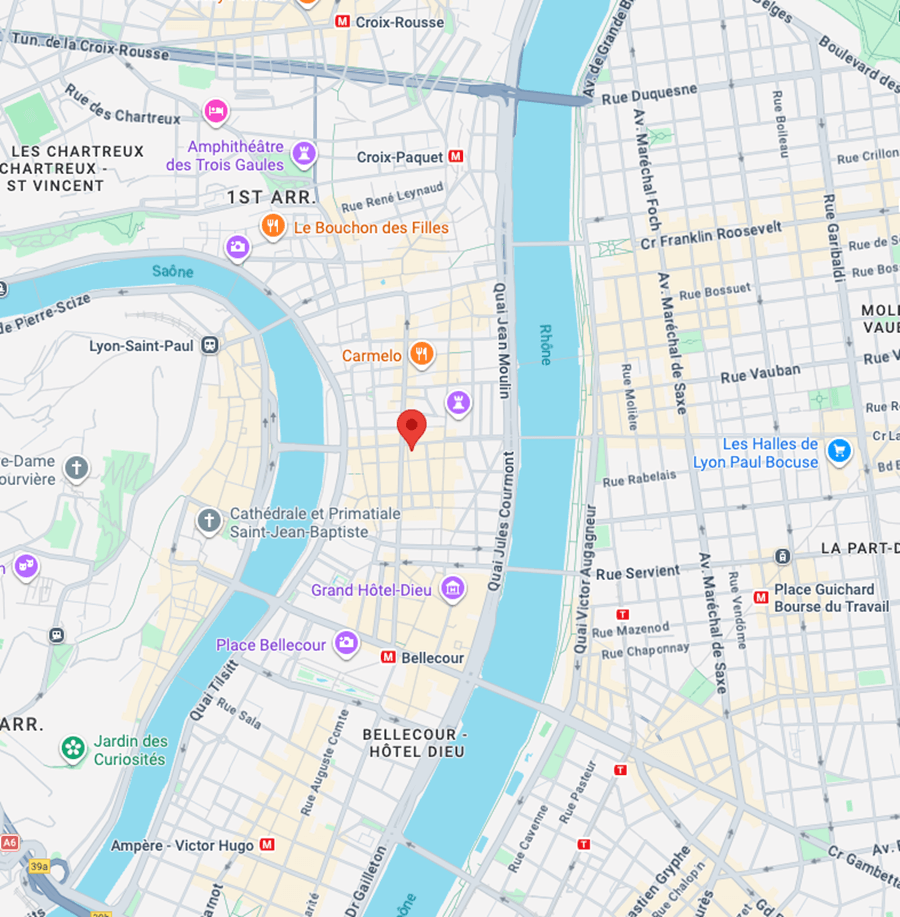 Google map pinpointing Le Grand Café des Négociants in Lyon