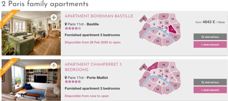 Listings for rental apartments in Paris