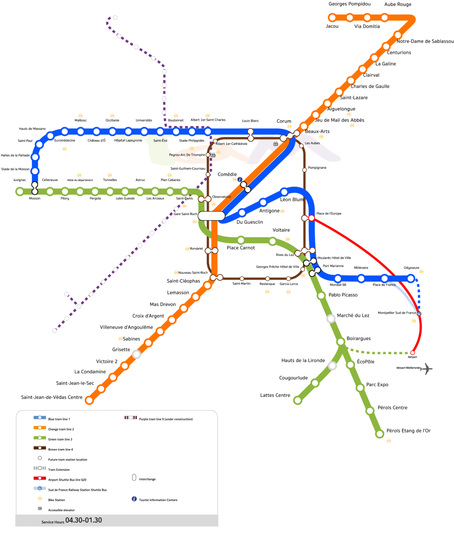A map of the tramway system in Montpellier