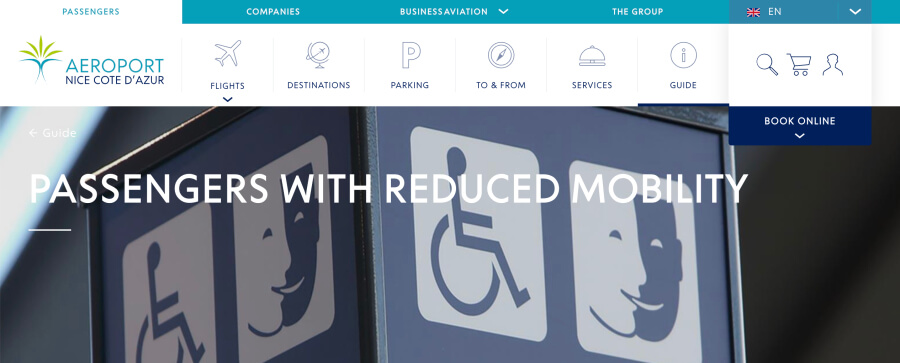 Wheelchair assistance at the airport in Nice, France