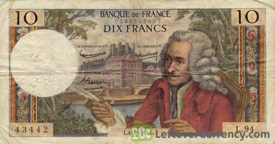 A former French bank note with Voltaire on the face