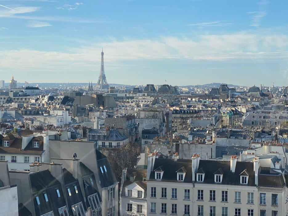 Looking out over the rooftops of Paris toward the Eiffell Tower
