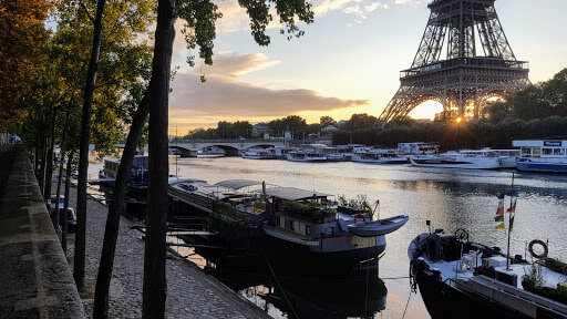 Morning view of the Eiffel tower in Paris, France