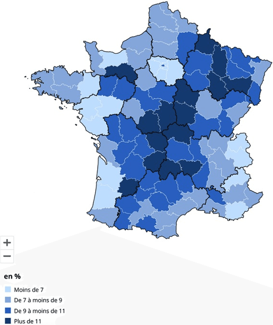 Graphic map of France showing housing vacancies by region